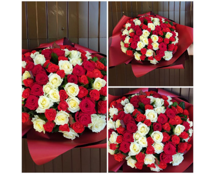 Bouquet of 101 white and red roses 40 cm!