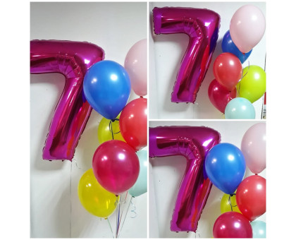 Composition of numbers 7 and helium balloons!