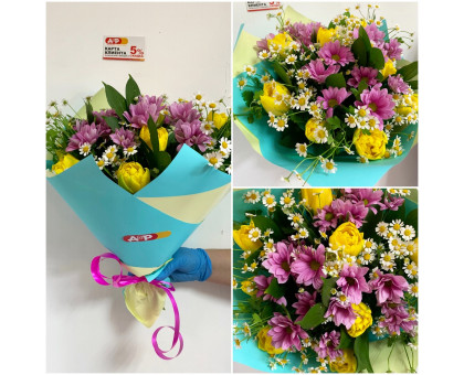 Bright bouquet of chrysanthemums, tulips and daisies!
