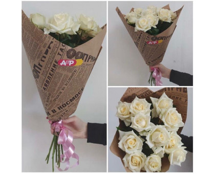 Bouquet of white roses in craft!