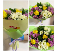 Bouquet of yellow tulips and delicate chrysanthemum!