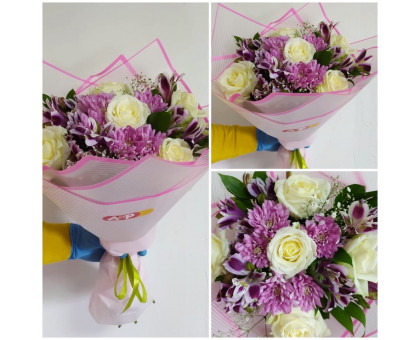 Bouquet of roses, chrysanthemums and alstroemeria!