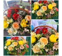 Flower arrangement in a wicker basket!