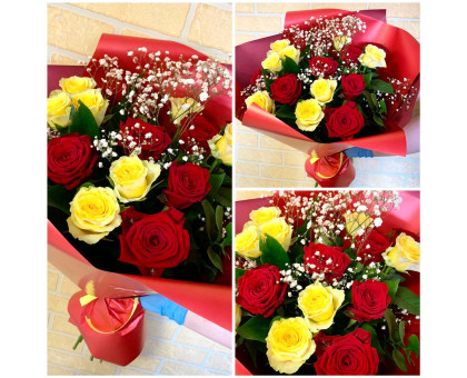 Bouquet of 15 red-yellow roses!