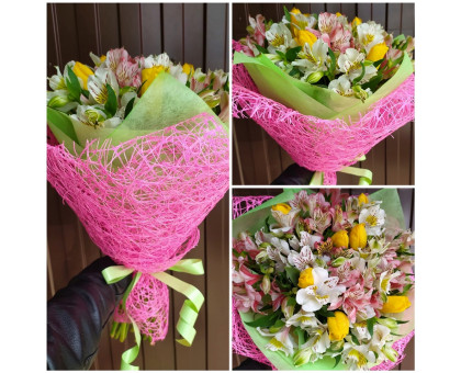 A bouquet of fragile tulips and delicate Alstroemeria!